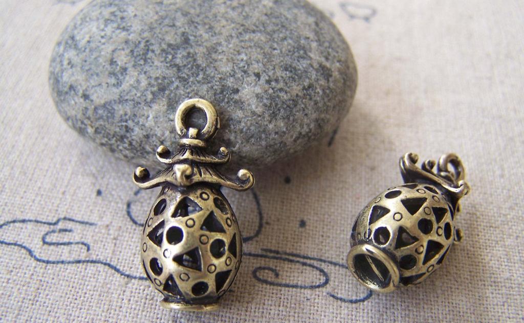 6 Pcs Antique Bronze 3D Filigree Lantern Pendant Charms 11x24mm A622