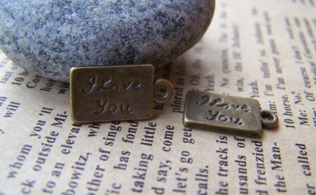 Antique Bronze I Love You Rectangle Valentine Charms Set of 20 A3342