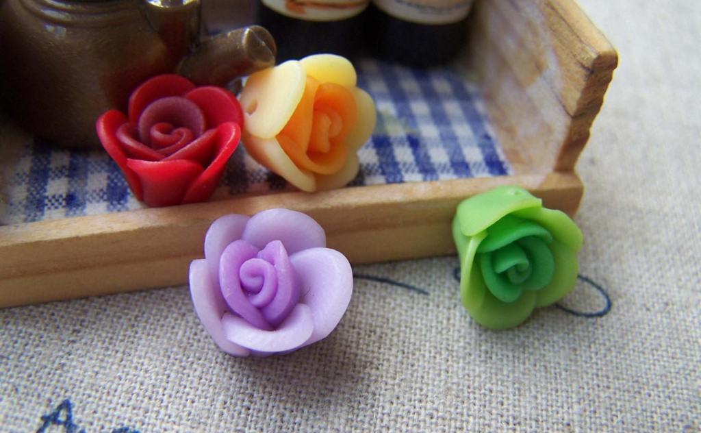 Polymer Clay Flower Beads Assorted Color 12mm Set of 10 A556 – VeryCharms