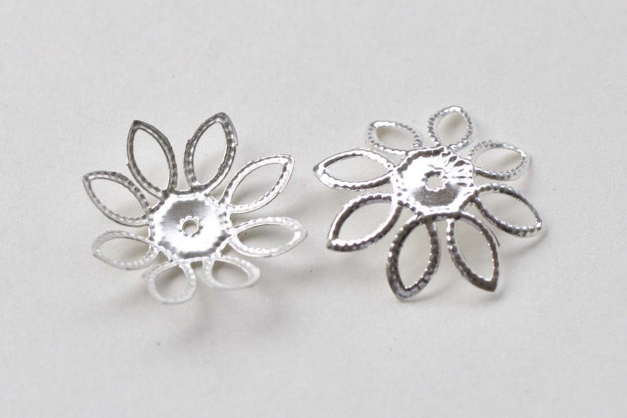 100 pcs Silver 8 Petal Filigree Flower Bead Caps 19mm A8608 – VeryCharms