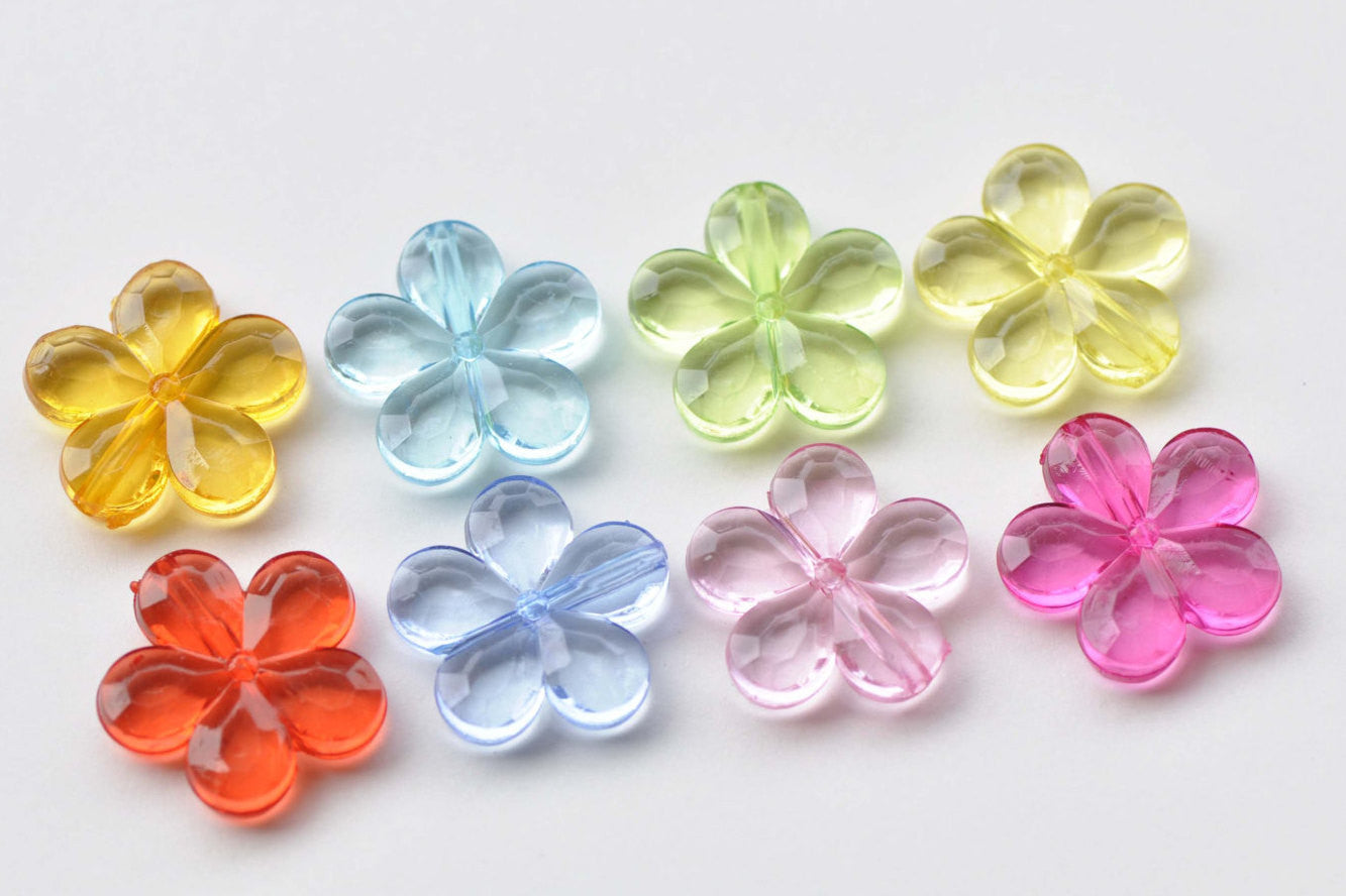 Acrylic Five Leaf Flower Beads Faceted Charms Mixed Color 14mm/20mm –  VeryCharms