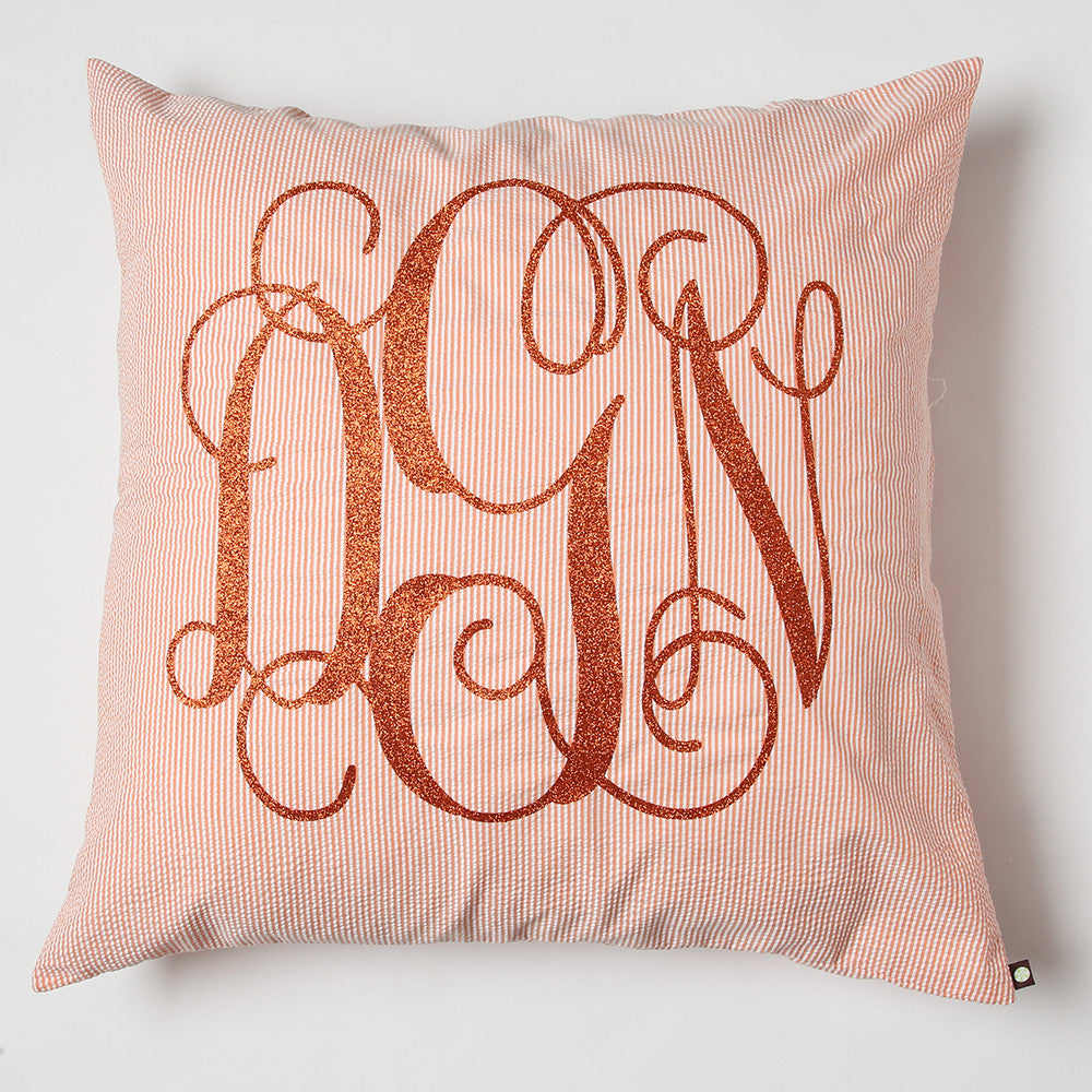 Orange Seersucker Monogrammed Euro Sham Pillow