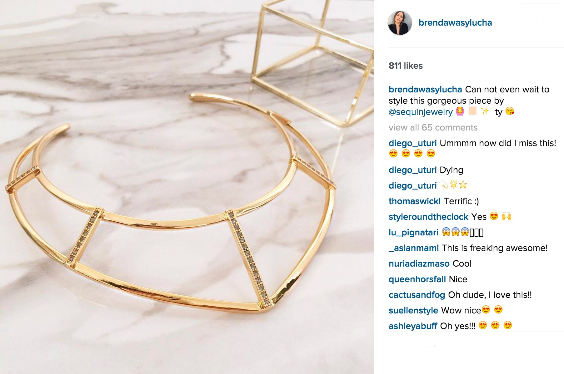 Brenda Wasylucha Instagram post featuring Sequin's Circlet Necklace