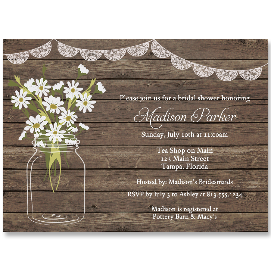 Country Mason Jar Bridal Shower Invitation The Invite Lady