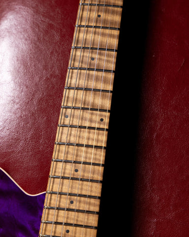 MUsic Man Axis Guitar Close Up Roasted Flame Maple Neck at The Music Zoo