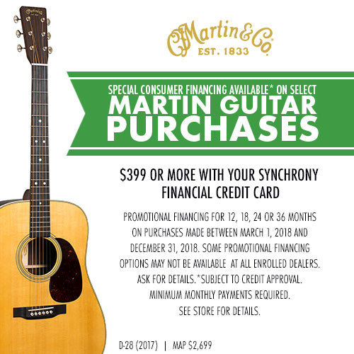 Finance a Martin Acoustic Guitar at 0% Interest for Up To 36 Months with a Synchrony Credit Card