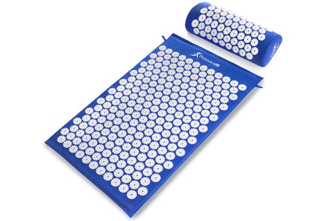 Acupressure mat and pillow set to relieve stress, release tension, and help with blood flow