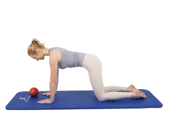 woman using Prosourcefit extra thick yoga and pilates mat 1" and toning balls for table pose