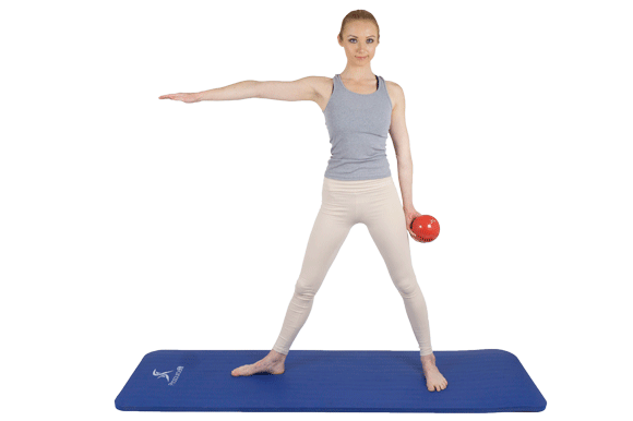 woman using Prosourcefit extra thick yoga and pilates mat 1" and toning balls for triangle pose