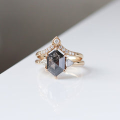 Hexagon salt and pepper diamond ring