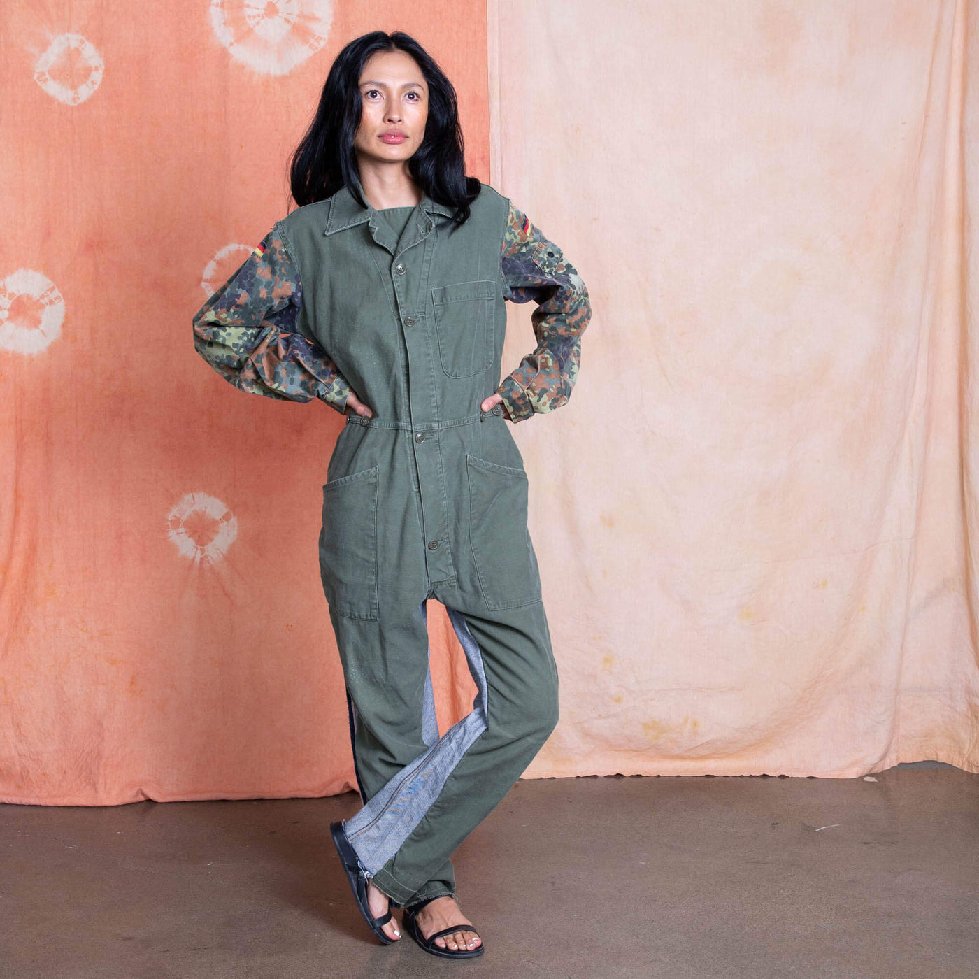 Army + Selvedge Denim Reworked Jumpsuit