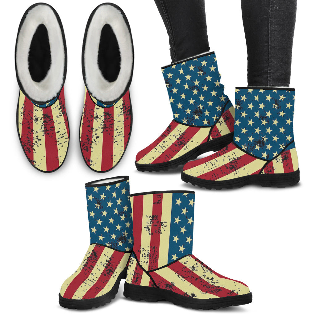 NP American Flag Faux Fir Boots - badassveteran