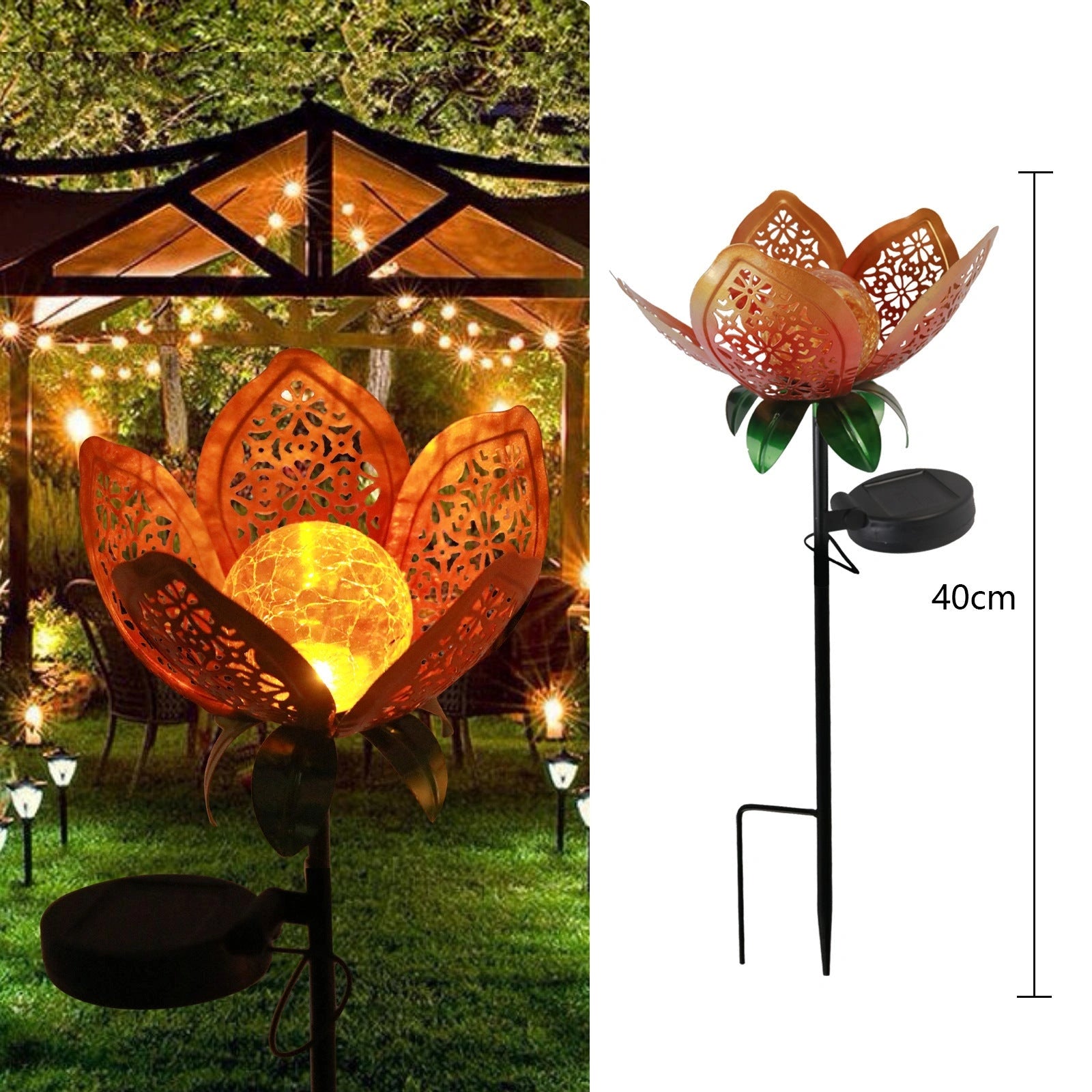 LED Solar Flame Metal Decorative Light with 6-12 Hours Illumination