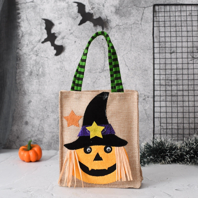 Funny Halloween Candy Tote Bag for Kids with Witch, Skull, Pumpkin Designs