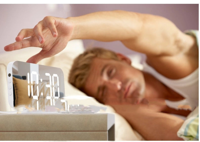 Digital Mirror Clock with Adjustable LED Display and Dual USB Ports