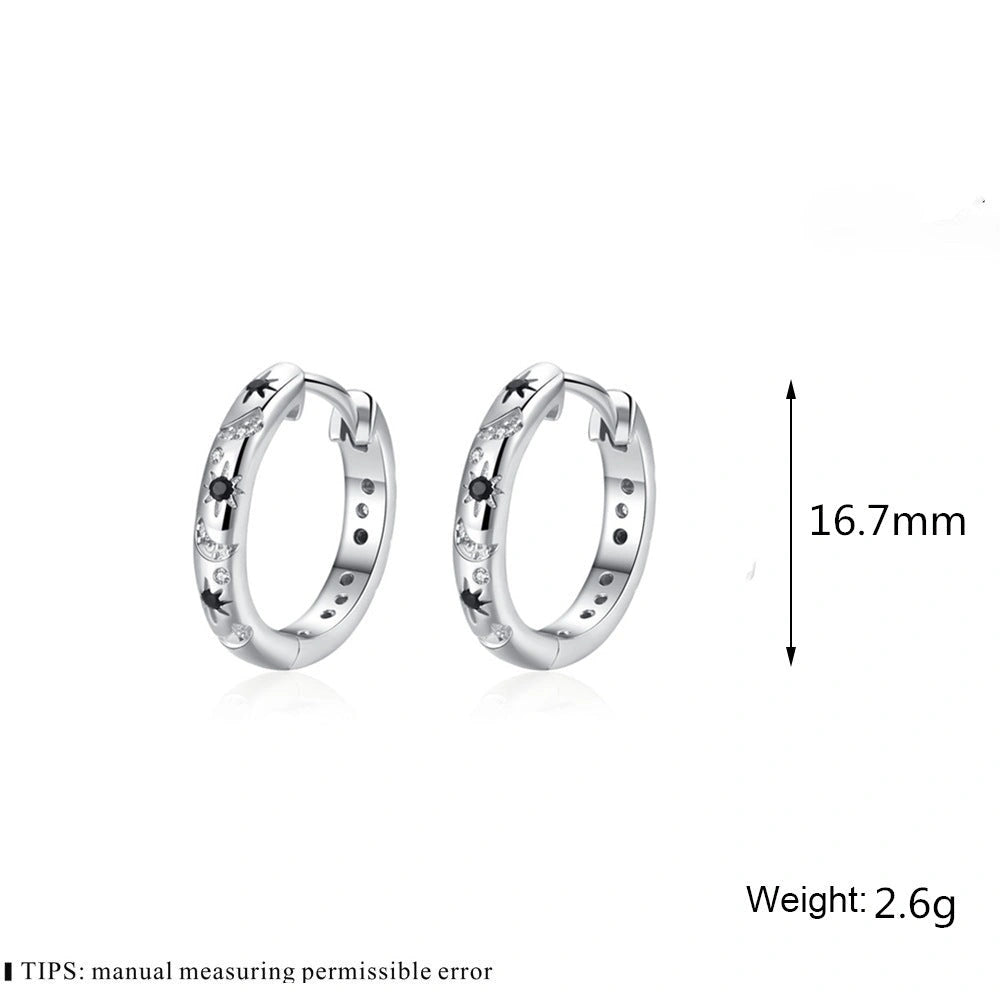 French Inlaid Zircon Star and Moon Earrings for Women