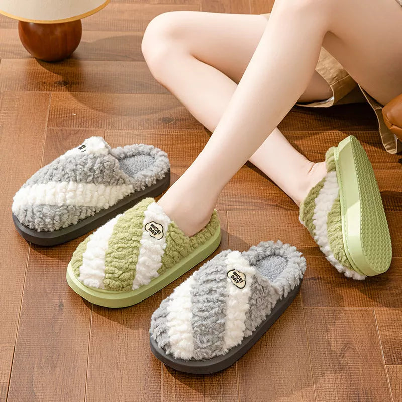 Non-slip Couple House Slippers with EVA Sole for Winter Warmth