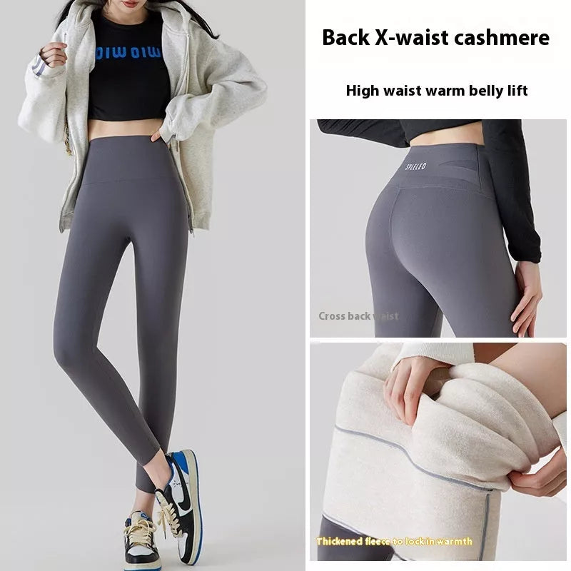 High Waist Nylon Leggings with Plush Interior for Winter Warmth