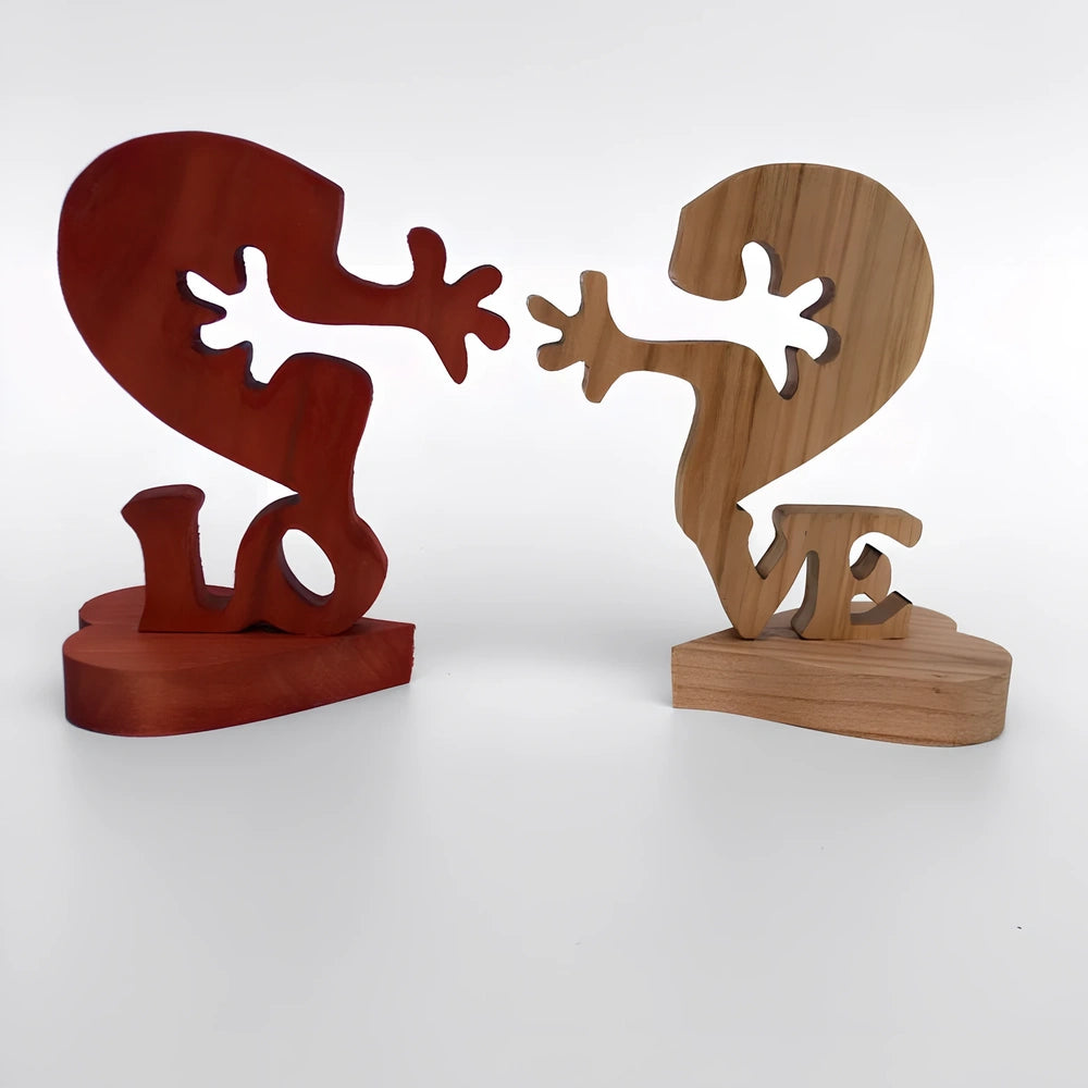 Engraved wooden geometric heart ornament, 10x13x2 cm, in colour A for desktop love decor