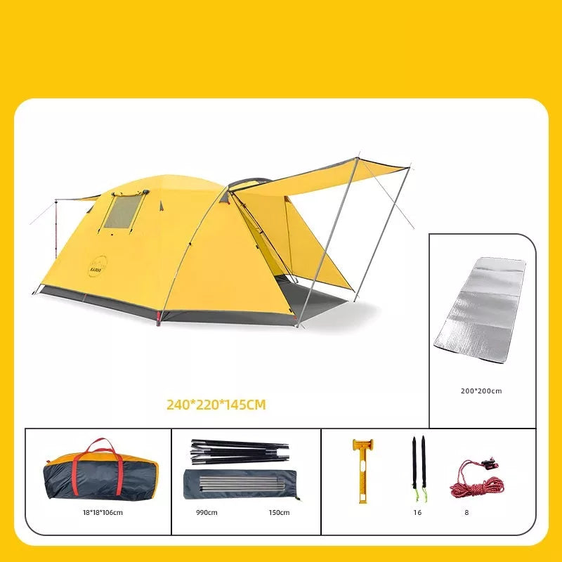 Four Person Outdoor Camping Tent with Rain and Sun Protection