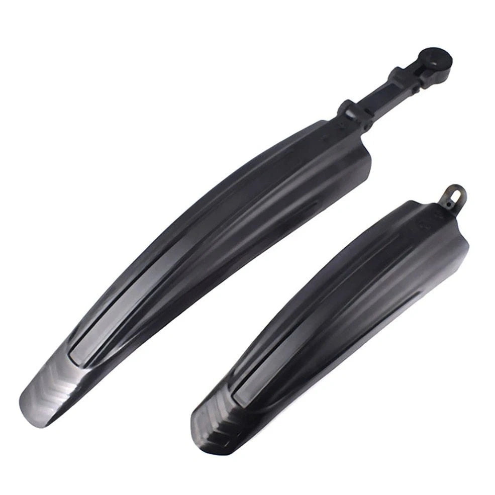 Mountain bike mudguard with 360-degree folding shown in black on 26-inch mountain bike wheel