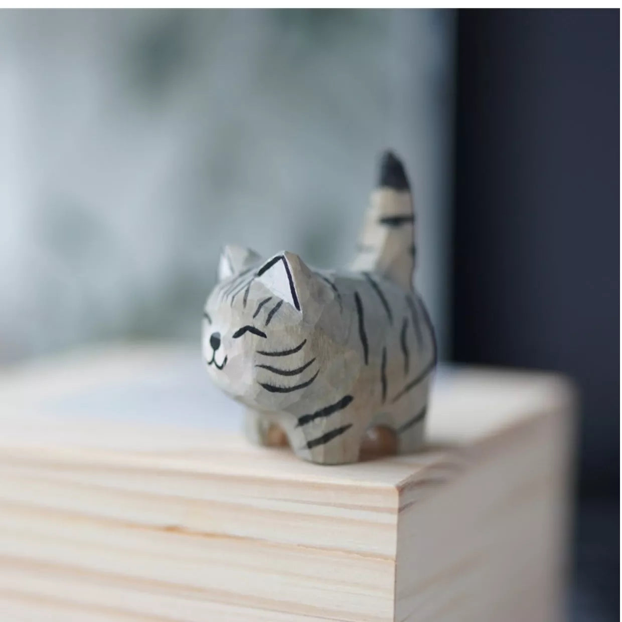 Handmade Wooden Cat Trinkets in Gray and Orange