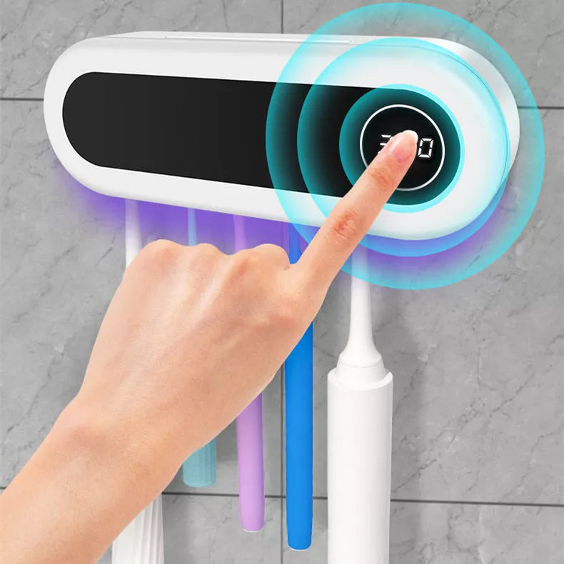 Smart Toothbrush UV Sterilizer with Toothpaste Dispenser for Bathroom Hygiene