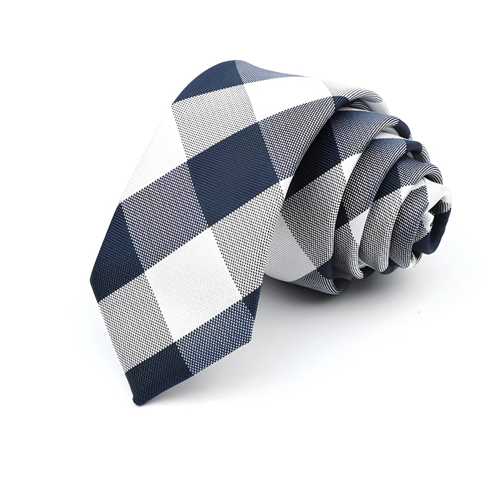 Men's 6cm skinny plaid polyester tie, 145cm length, in various patterns for casual professional look