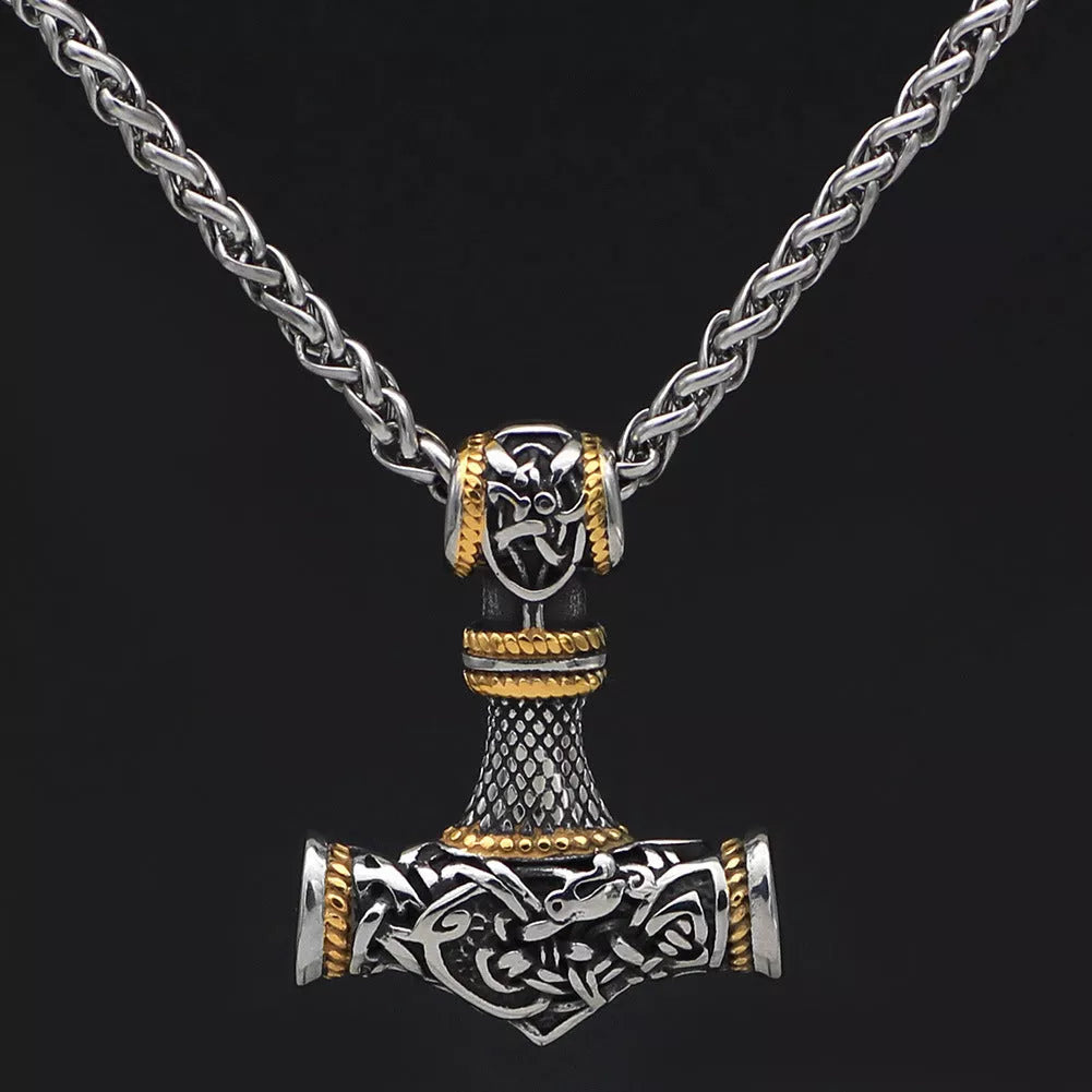 Nordic Vikings Hammer Rune Pendant Necklace for Men