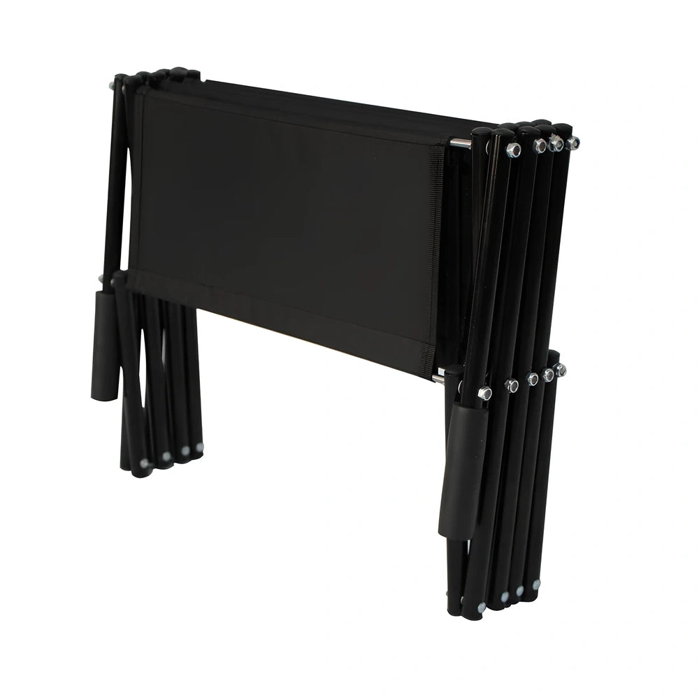 Black folding pet car steps with steel frame and Oxford cloth steps, folded to 101x76x45cm