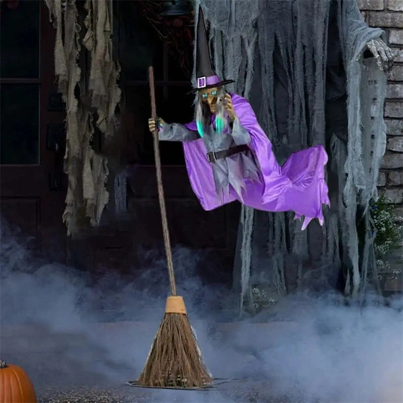 6ft Scary Flying Witch Halloween Decoration with Sound