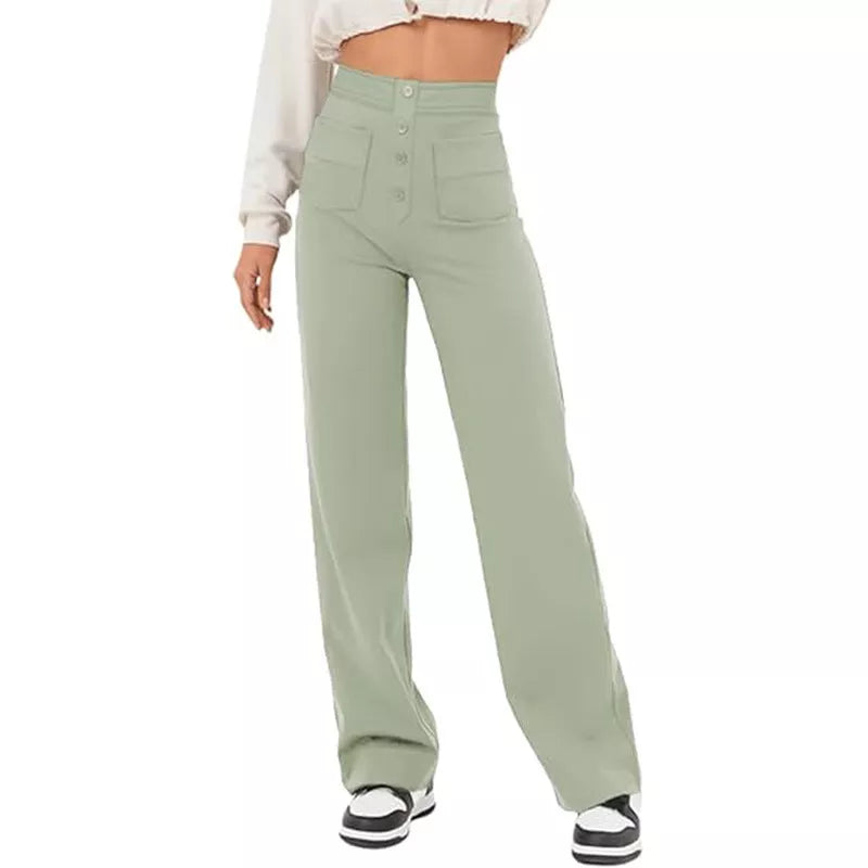 Women's High Waist Trousers with Pockets in Casual Loose Fit