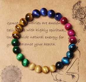 8mm Blue Tiger Stone Handmade Couple Bracelet with Gold-Plated Inlay