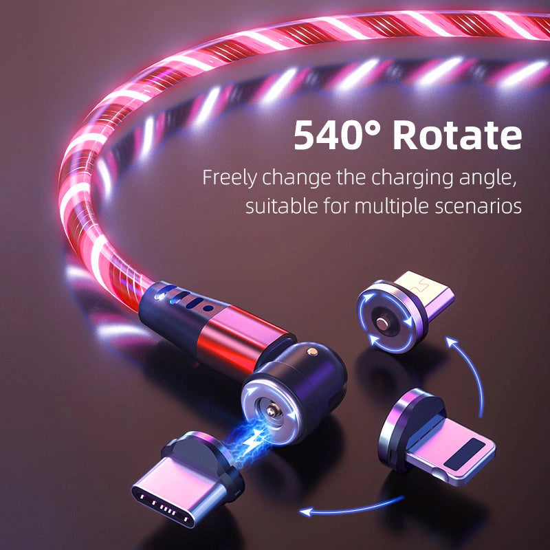 540 Rotate Luminous Magnetic Cable with 3A Fast Charging
