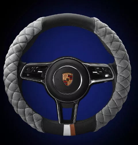 Universal 38cm Plush Steering Wheel Cover with Footprint Design