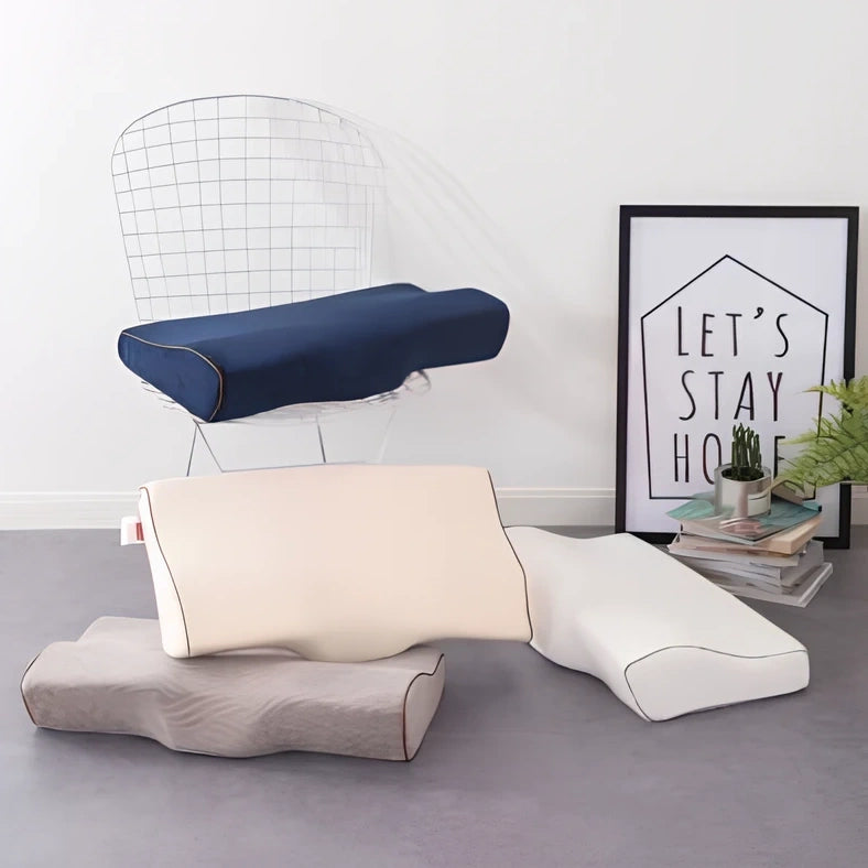 Butterfly shape memory foam pillow 50x30cm in blue with slow rebound filling for neck support