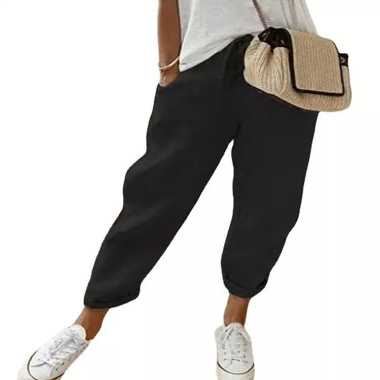 Women's Cotton Linen Casual Pants in Solid Colors