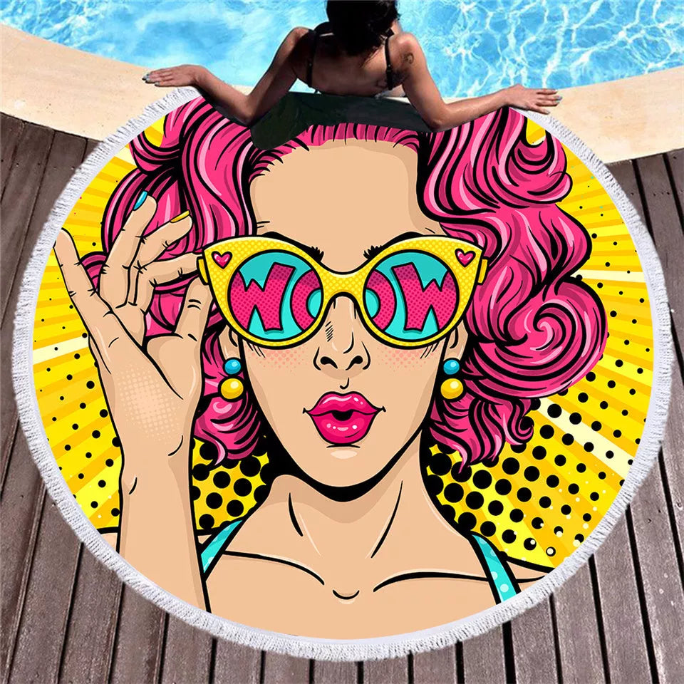 Retro round printed microfiber beach towel