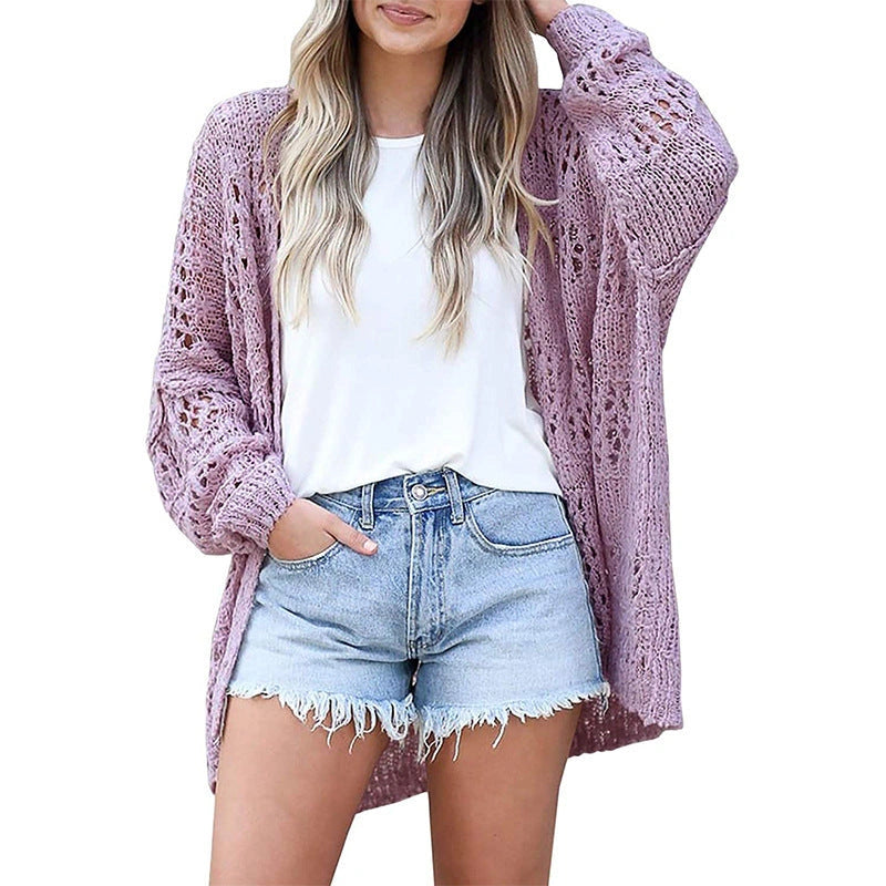 Lightweight Acrylic Cardigan Sweater with V-Neck Collar