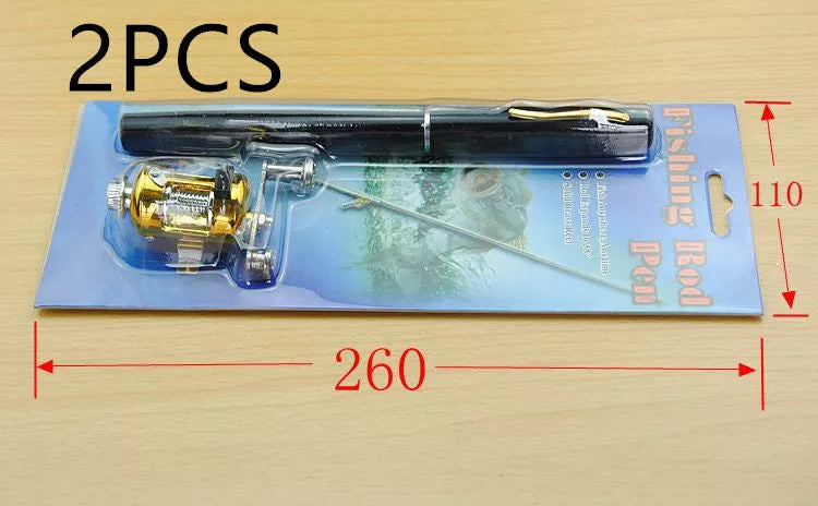 Telescopic drum pen rod fishing gear set for ice fishing