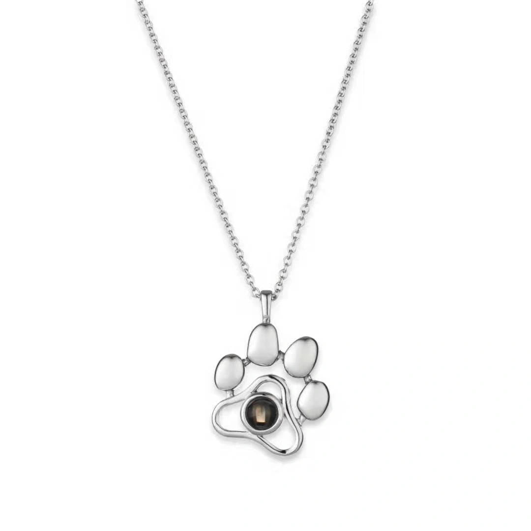 Custom Dog Paw Projection Necklace in Silver
