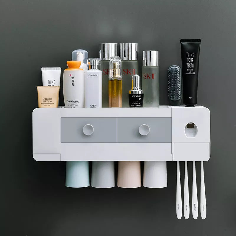 Wall-mounted Magnetic Toothbrush Rack with Automatic Toothpaste Dispenser