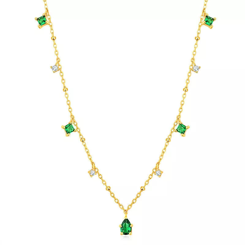 Korean style water drop emerald zircon necklace with sterling silver chain