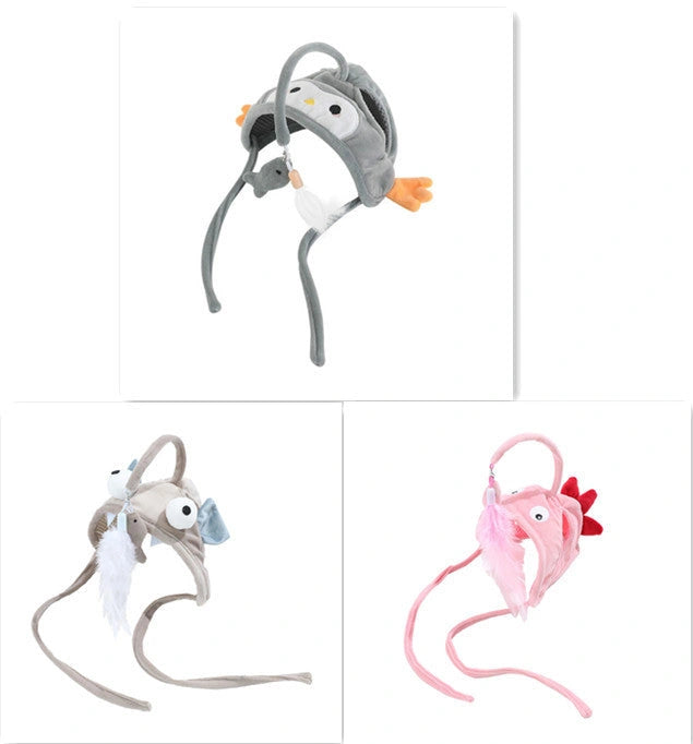 Adjustable Head-Wearing Feather Cat Toy Stick for Indoor Play