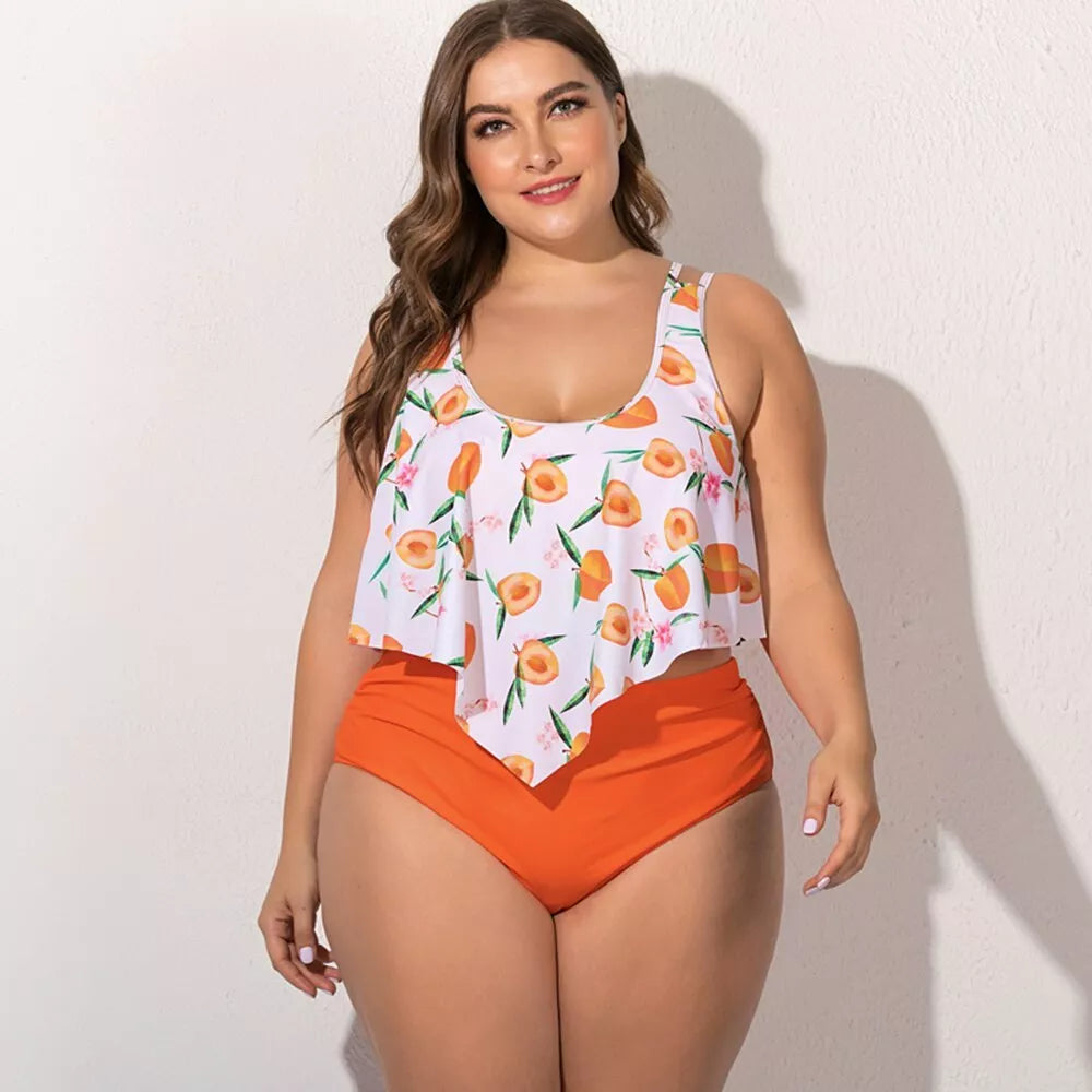 Plus size split swimsuit for women with chlorine-resistant fabric
