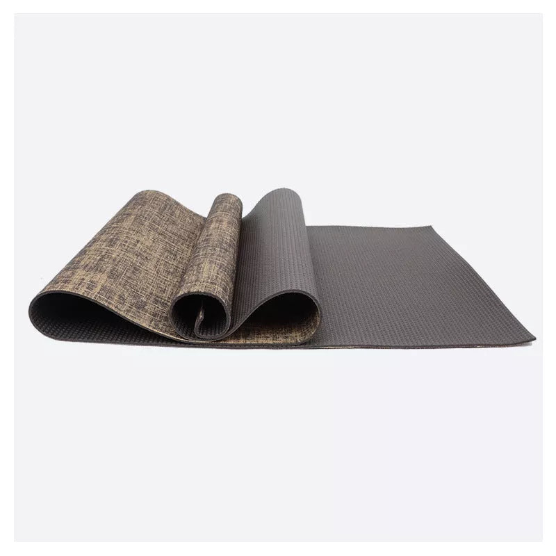 Anti-slip sports yoga mat with PVC and linen blend