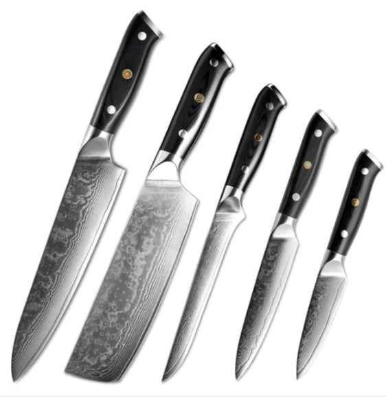 Japanese Damascus Steel Knife Set with G10 Handle