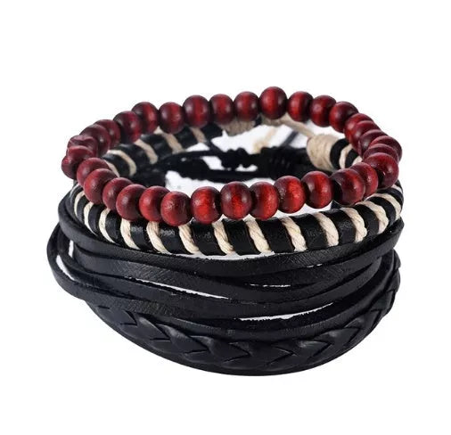 Adjustable Leather Bead Bracelet for Men and Women - Vintage Punk Style