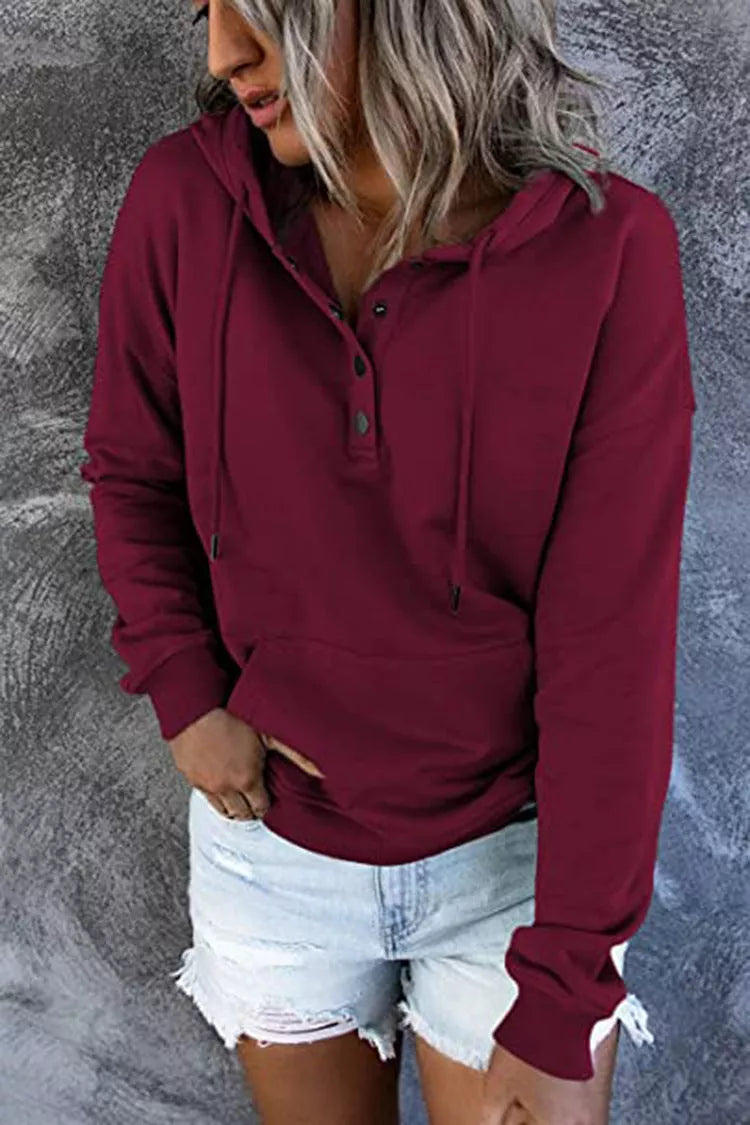 Long-sleeved Hooded Sweatshirt with Pockets for Women