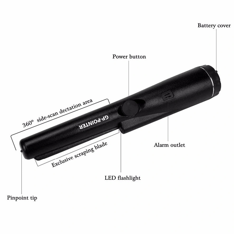 Garrett Pro-Pointer metal detector with black housing and waterproof search coil for precise target location